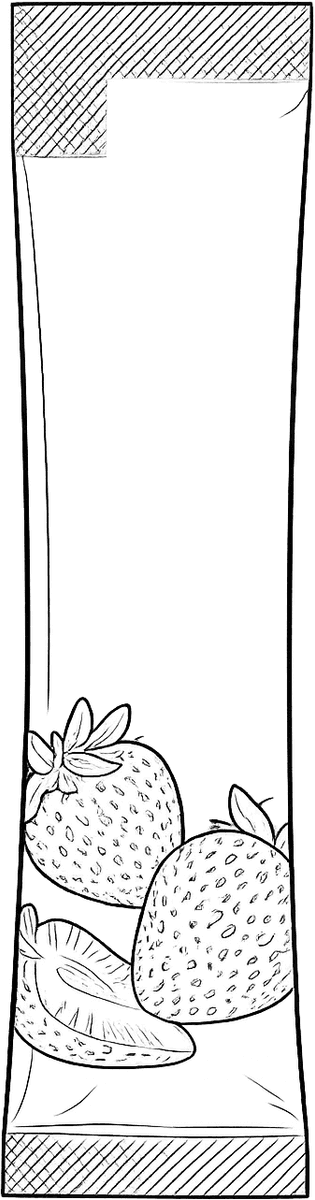 Line drawing of a tall, narrow single-serve stick pack.